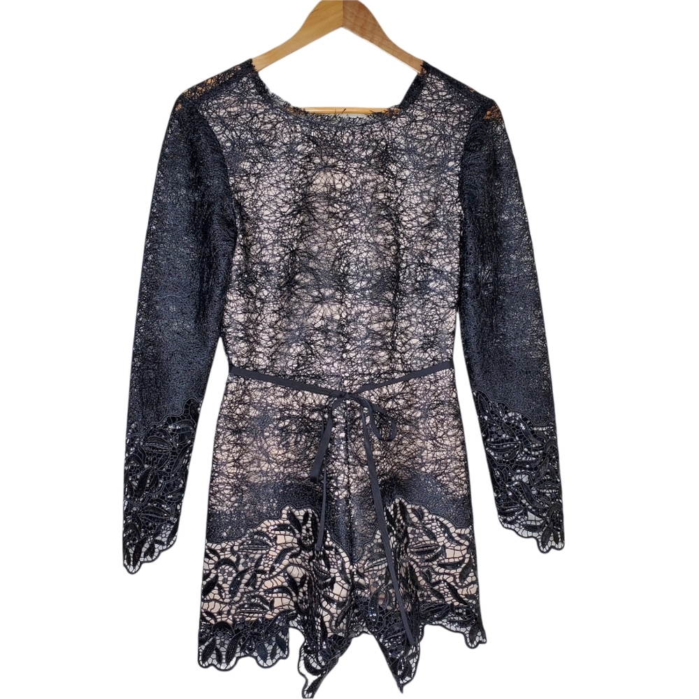 ALEXIS 'Izu' Romper Black Long Sleeve Sequence Lace Romper Size Medium NWT